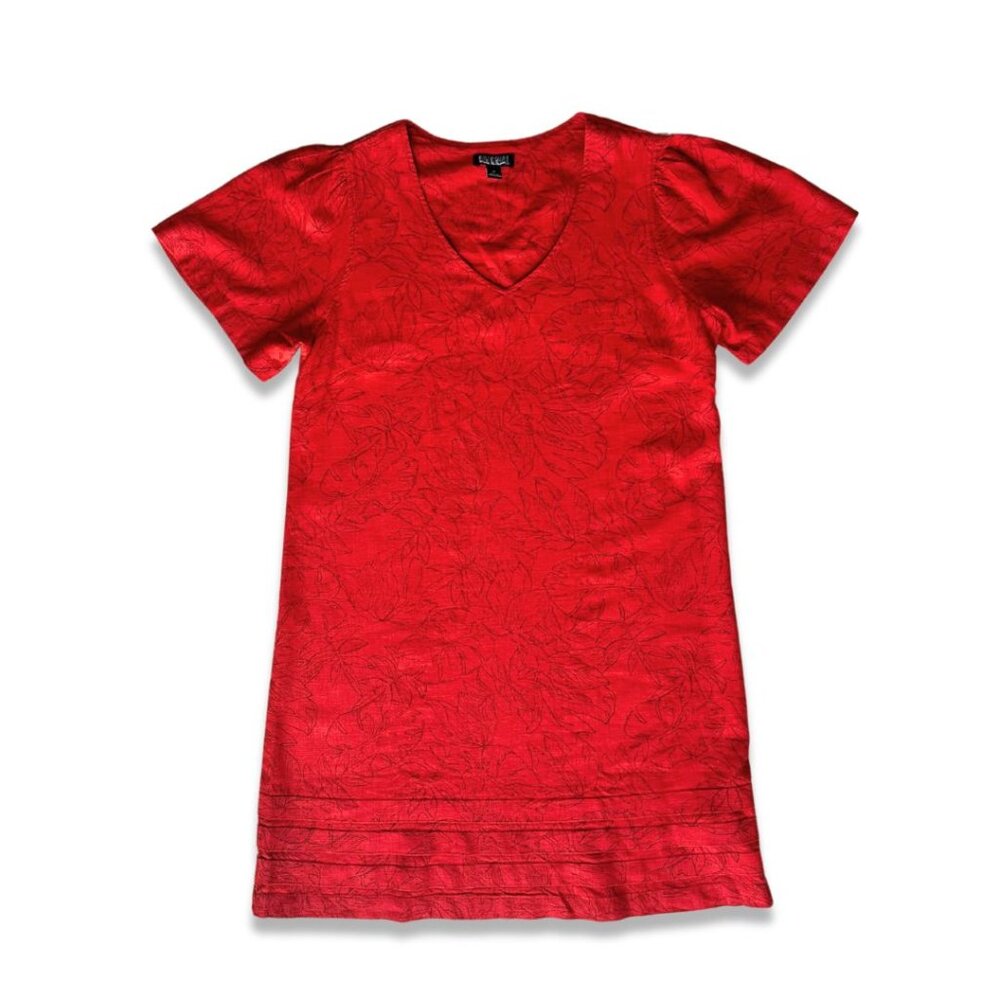 🏷️*Price Drop* NWOT Nicole Miller Red Leaf Botanical Short Sleeve Shift Dress